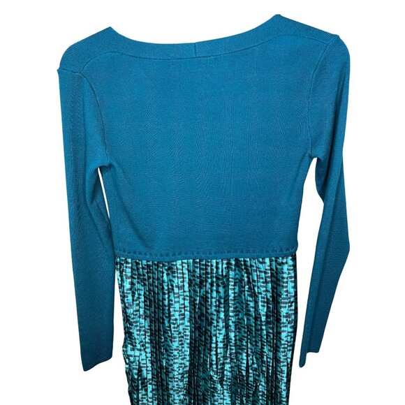 Nina Leonard Womens Long Sleeve Mixed Media Dress Teal Multi Size Small - Picture 6 of 15